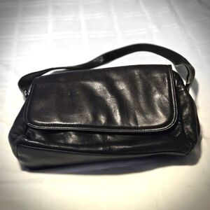 Rolfs Genuine Black Leather Handbag Vintage 90s Shoulder bag 9x12x4"